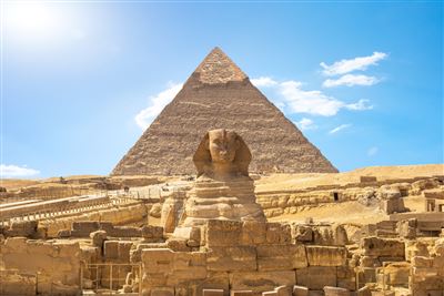 Vorderansicht der Sphinx- und Khafre-Pyramide